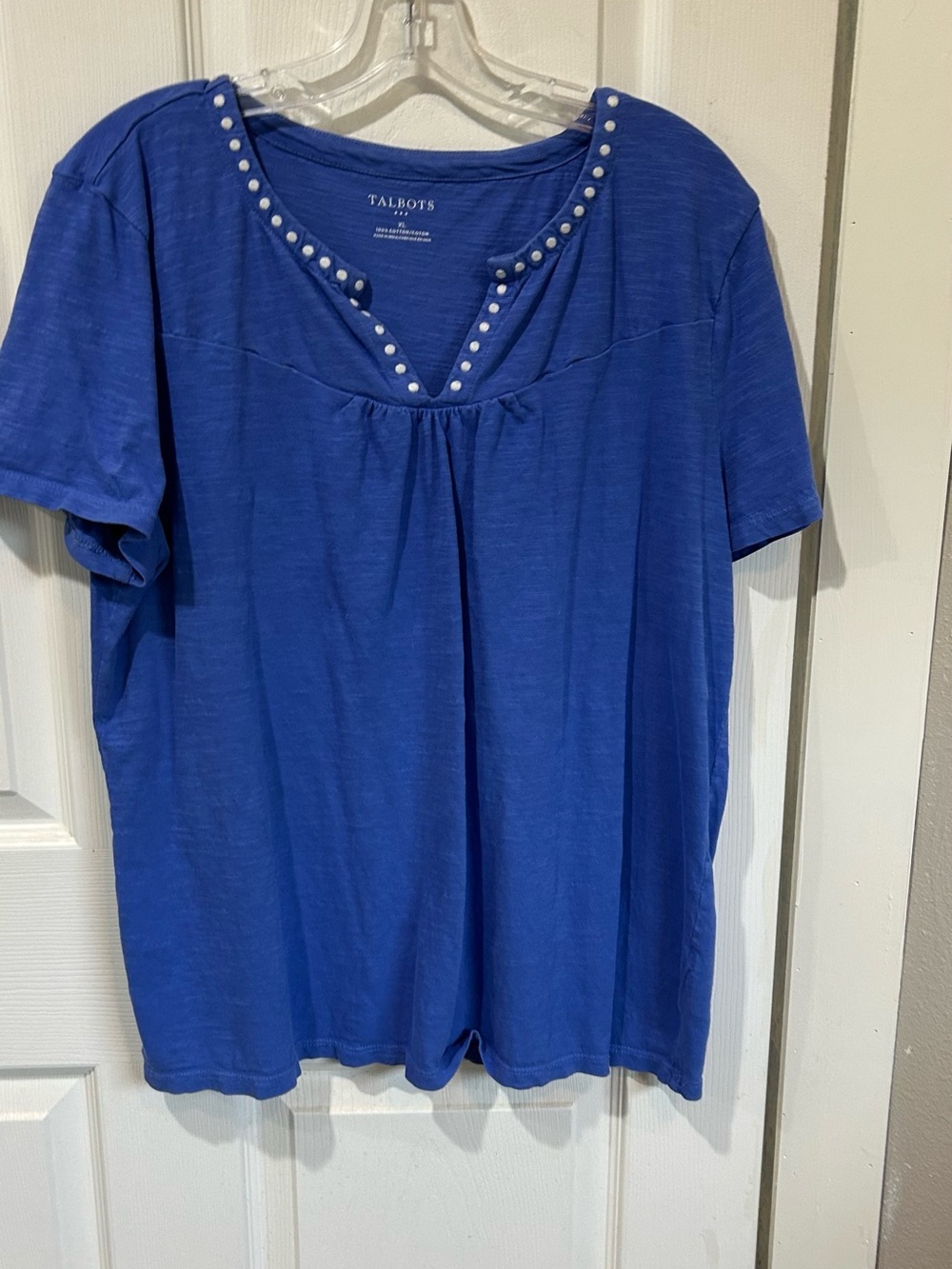 Talbots Women's Blue Short Sleeve Stud-Trim Tee-  XL